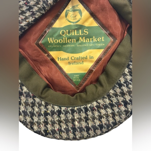Quills Woolen Market Houndstooth Wool Beret Flat Cap Ireland Sz7/57 Mens Newsboy - Picture 7 of 9